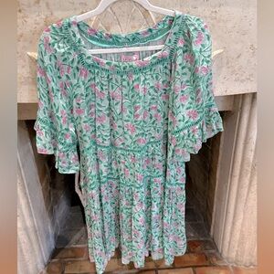 Kos Resort Easy Breezy Green and Pink Floral Cover Up Dress